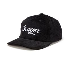 Big Black Corduroy Snapback | Seager Co. Hey Good Lookin, Big Blue, Script Font, Embroidered Patch, Big Boys, Snapback Hat, Embroidered Patches, Snapback Hats, Classic Looks