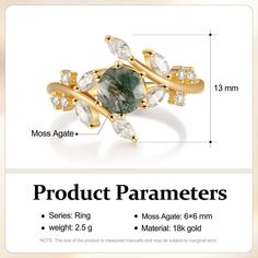 a diagram showing the size and price of a ring with an image of a green stone in