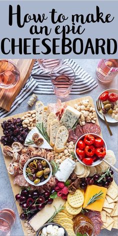 a cheese board with olives, tomatoes, and meats on it in front of the words how to make an epic cheeseboard