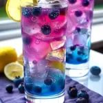 two glasses filled with blueberries and lemon slices