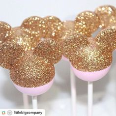 some pink and gold mickey mouse cake pops