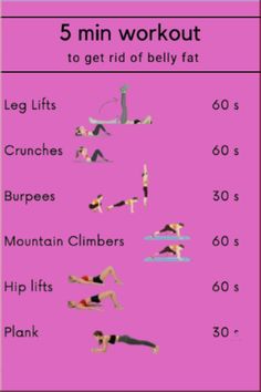 the 5 minute workout plan for beginners is shown in pink and has five different exercises