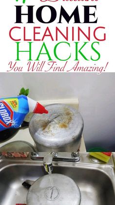 a kitchen sink that has been cleaned and is being used as a cleaning hack for the dishes