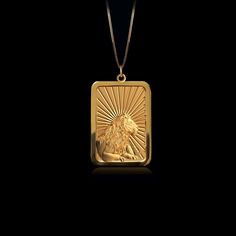 PENDANT INFORMATIONThis pendant is made of real, solid gold.• Made in USA• Material: 14k or 18k solid gold• Finish: polished• Height: 1.2" (30,5 mm) x Width: 0.76" (19 mm)• Pendant weight: approx. 8 grams (14k)• Bail: fits up to 4 mm chains• Solid back, not hollow• A certificate of authenticity is included• Delivered in our elegant jewelry box, making it the perfect gift Shipping: All of our orders are custom-made. Please allow approximately 3 weeks for production and shipping. Shipping includes Lion Pendant, Gold Lion, Lion Design, Egyptian Jewelry, Solid Gold Chains, White Gold Chains, Box Making, The Lion, Elegant Jewelry