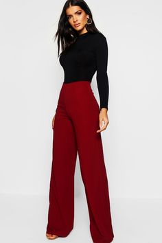 High Waist Basic Crepe Wide Leg Pants | boohoo Work Outfits Women, Professional Outfits, Business Attire, Business Casual Outfits, Business Outfits, Work Attire, Work Casual, Pants Outfit