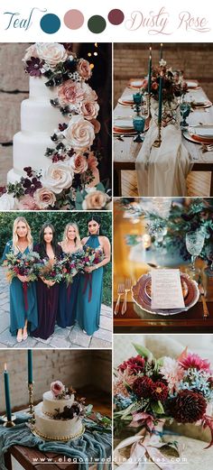 a collage of photos with flowers, candles and wedding cake in different stages of creation