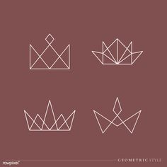 four different shapes of paper crowns on a brown background with the words geometric style written in white