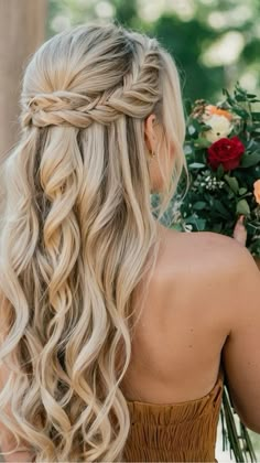 Wedding Hair Half Up Front View, Bridesmaid Hairstyles Front View, Half Up Half Down Wedding Hair Bridesmaid, Medium Length Braided Hairstyles, Braided Half Up Half Down, Wedding Hairstyles Front View, Half Up Braid, Viking Hairstyle, Half Down Prom Hairstyles