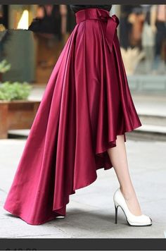 Hi Low Skirt, Bowknot Dress, Burgundy Skirt, Skirt With Belt, Pretty Skirts, High Low Skirt, Red Skirt, Women Skirts, Stylish Dresses For Girls