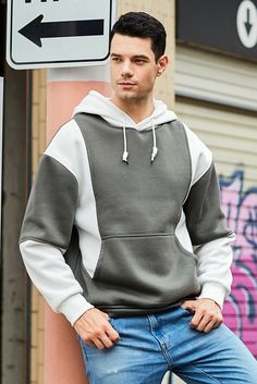 White Men Colorblock Pullover Long Sleeve Hoodie Casual Color Block Hoodie For Outdoor, Casual Outdoor Color Block Hoodie, Color Block Hoodie For Outdoor Fall Activities, Fall Outdoor Color Block Hoodie, Color Block Hooded Hoodie For Outdoor, Hooded Color Block Hoodie For Outdoor, Sporty Color Block Hoodie For Outdoor, Outdoor Color Block Hooded Hoodie, White Hooded Hoodie With Contrast Color