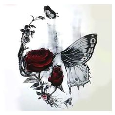 a drawing of roses and butterflies on a piece of paper