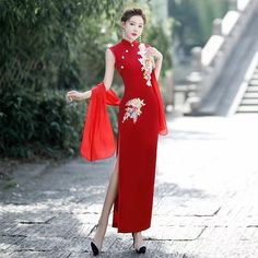 Classic Chinese style, floral embroidery long Qipao#qipaodress #weddingqipao#cheongsamdress#weddingcheongsam Embroidered Fitted Cheongsam For Ceremonies, Embroidered Long Cheongsam For Wedding, Long Embroidered Cheongsam For Wedding, Embroidered Fitted Cheongsam For Wedding, Ceremonial Fitted Embroidered Ao Dai, Fitted Embroidered Ao Dai With Stand Collar, Long Cheongsam For Wedding, Embroidered Fitted Ao Dai With Stand Collar, Wedding Cheongsam With Stand Collar And Embroidery