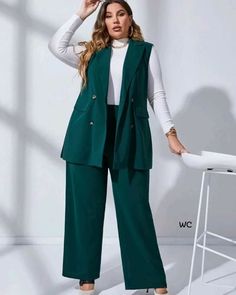 Blue Vest Women, Slacks Outfit, Plus Size Suit, Office Outfits Women Casual, Outfits Gorditas, Outfits Women Casual, Plus Size Vests