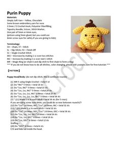 a crocheted stuffed animal is shown with instructions for how to make the puppy