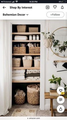 an image of a room with shelves and baskets