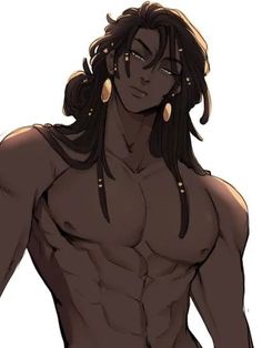 an anime character with long hair and no shirt