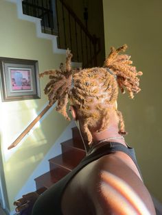 two pigtail ginger locs Locs In Pigtails, Loc Pigtails, Two Pigtails, Locs Journey, Starter Locs, Character Board, Dye Ideas, Natural Hair Inspiration