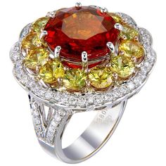 Luxury Round Gemstones For Anniversary, Luxury Multicolor Round Topaz Ring, Garnet Diamond Ring, Giraffe Ring, Garnet And Diamond Ring, Spessartite Garnet, Aesthetic Movement, Expensive Jewelry, 18k Gold Ring