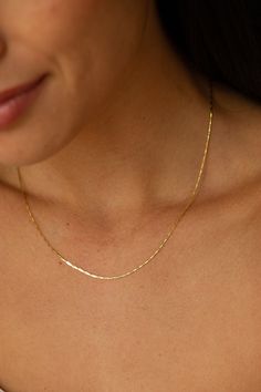 "Italian Gold Chain , Granada Chain , Solid Gold Chain , Christmas Gift for Her , Stacking Gold Chain , Gift idea , Gold Chains , 14K Gold The chain is also available in 14k rose and white gold. FEATURES: -Gold KT: 14K Solid Gold -Gold Color: Yellow Gold -Chain Lengths: 16\", 18\", 20\" -Chain Widths: 1 mm , 1.3mm , 1.5 ,,  -Chain Style: Herringbone -Clasp Closure: Lobster claw SHIPPING: -Ready to Ship in 1-2 Business Days -FREE shipping on all U.S. orders  About Zhedora:  All our work is made with love in our Los Angeles studio. When you purchase a piece from Zhedora, you can know that you're getting quality hand-crafted jewelry that's made by people who really care. While all jewelry is fragile, we are diligent with our craftsmanship. We love our customers and will make sure you're well Womens Gold Necklaces, Dainty Link Chain Necklace For Anniversary, Delicate Snake Chain Necklace For Anniversary, Anniversary Delicate Snake Chain Necklace, Italian Chains Designs Gold Women, Italian Gold Chain, Gold Chain Women, Small Gold Necklace, Minimalist Chain