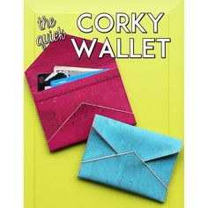 two envelopes sitting next to each other on top of a yellow background with the title, the quick guide to corky wallet