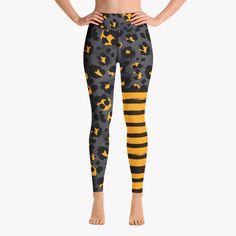 Animal Printed Leggings "BeePard" Yellow/Black/Grey – Loony Legs Funky Leggings, Animal Print Leggings, Fast Fashion Brands, Animal Prints Pattern, Patterned Leggings, Yellow And Black, One Tree, Printed Leggings, Fast Fashion