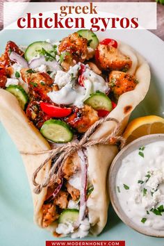 Greek Chicken Gyros with homemade tzatziki sauce Healthy Gyros Chicken, Chicken Gyro Meal Prep, Healthy Chicken Pita Recipes, Spicy Chicken Gyro, Authentic Chicken Gyro Recipe, Healthy Chicken Gyro Recipe, Chicken For Gyros, Homemade Chicken Gyros, Chicken Gyro Meat Recipe