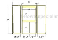 a drawing of the measurements for a bathroom cabinet with two doors and one shelf on each side