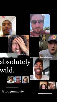 a group of people with different facial expressions on a black background, including the caption'absolutely wild '