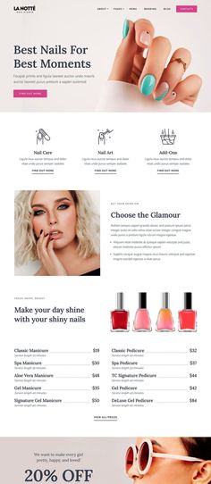 the website for nail salons is displayed