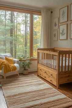 40 Nature-Inspired Gender Neutral Nursery Designs for a Serene Style Calm Nursery Gender Neutral, Gender Neutral Nature Nursery, Gender Neutral Nursery Ideas, Serene Nursery, Neutral Nursery Ideas, Gender Neutral Nursery Design, Botanical Nursery, Wooden Cribs, Nursery Designs