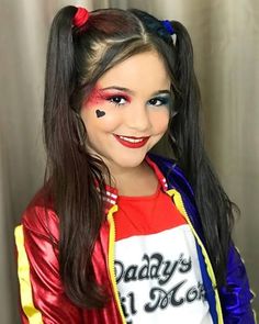 Halloween , make Kid Harley Quinn Makeup, Kids Harley Quinn Makeup, Harley Quinn Makeup Kids, Harley Quinn Face Paint, Maquillaje Halloween Infantil, Harley Quinn Costume Makeup, Toddler Makeup, Arley Queen