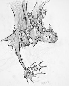 a pencil drawing of a dragon riding on top of another dragon