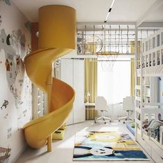 a spiral staircase in a child's room