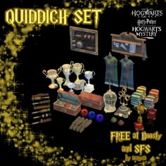 the harry potter quiddish set includes hogwart's mystery items and props