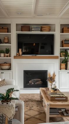 a living room filled with furniture and a flat screen tv mounted above a fire place