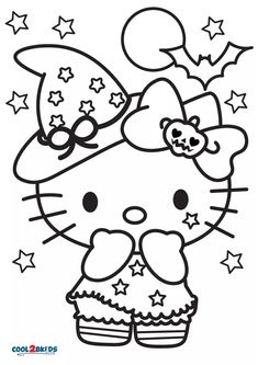 a hello kitty coloring page with stars