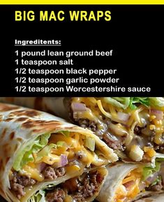 a close up of a burrito on a plate with text describing it's ingredients