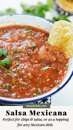 salsa mexicana with tortilla chips on the side