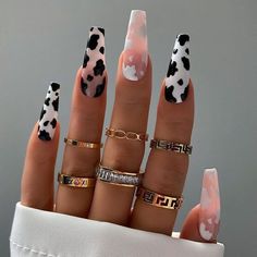 Nails Ballerina, Nails Glossy, Cow Nails, Long Press On Nails, Fake Nails With Glue, Design Nails, Nails 2024, Nail Arts