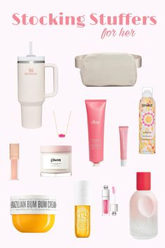 the contents of a woman's travel bag including cosmetics, toiletries and other personal care items