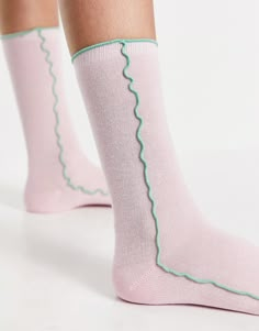 Socks by ASOS DESIGN Love at first scroll Seam detail Calf length Creative Socks, Frill Socks, Socks Design, Pretty Sneakers, Summer Sock, Stylish Socks, Socks Sneakers, Winter Socks, Women Socks