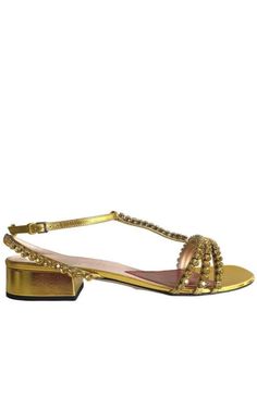 Bertie Embellished Metallic Leather Sandals Gucci Chevron Jewelry, Gucci Shop, Leather Heart, Shoes Flats Sandals, Buy Gucci, Luxury Women Fashion, Prada Crossbody Bag, Heart On, Gold Leather