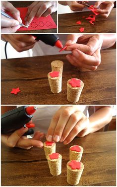 Faça Carimbos com Rolhas de Cortiça - Lá no blog Casa com Comida tem passo a passo, tudo explicadinho <3 Wine Corks, Stamp Making, Stamp Crafts, Diy Arts And Crafts, Diy Home Crafts