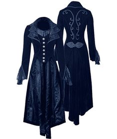 PRICES MAY VARY. Velvet Hand Wash Only ★DESIGN & STYLE: One velvet deluxe fancy retro renaissance womens tails coat! Unique gothic steampunk tailcoat uniform for women. Knee length frock coat, exquisite embroidery, lapel collar, button up, lace long sleeve, full lining, solid color, long coat costume, swallow tail, dress jacket, exquisite vintage aristocrat style. This victorian warlock jackets will bring a fashionable touch to your look and will definitely suit all styles and seasons. ★MUST HAV Dark Outfit, Victorian Coat, Steampunk Jacket, Gothic Coat, Gothic Lace, Period Pieces, Velvet Corset, Victorian Costume