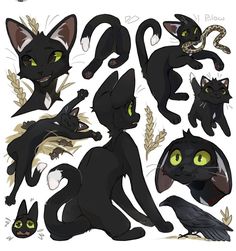 some black cats with green eyes and holly berries on their backs, all looking at the camera