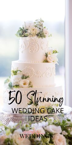 50 Wedding Cake Designs and Flavor Ideas Wedding Cake Table Ideas, Cake Table Ideas, Types Of Wedding Cakes, Brides Cake, Nye Wedding, Wedding Cake Ideas, Dream Wedding Cake, Cake Table Decorations, Wedding Cake Flavors