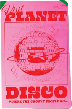 a pink poster with the words disco on it