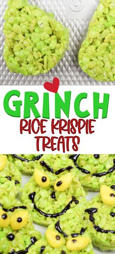 grin face rice krispy treats on a tray with the title overlaying it