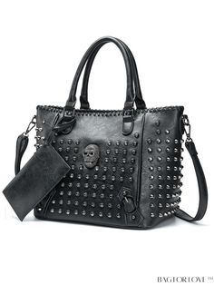 BagForLove - High-Quality Rivet Womens Skull Handbag - Pu Crossbody Purse Skull Tote Bag, Skull Handbags, Skull Purse, Studded Handbag, Faux Leather Handbag, Black Leather Tote Bag, Novelty Bags, Estilo Punk, Black Leather Tote