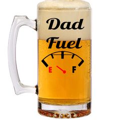 a beer mug with the words dad fuel on it and a speedometer in front